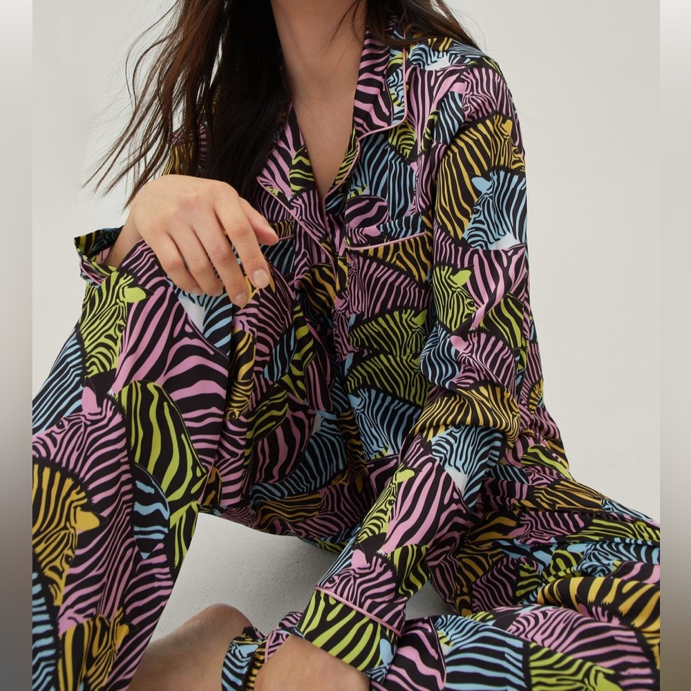 NastyGal Satin Zebra Print Pajama Set